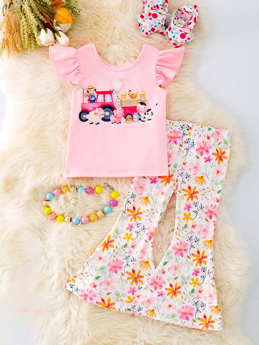 FARM GIRL PINK ANGEL SLEEVE TOP & FLORAL PANTS.