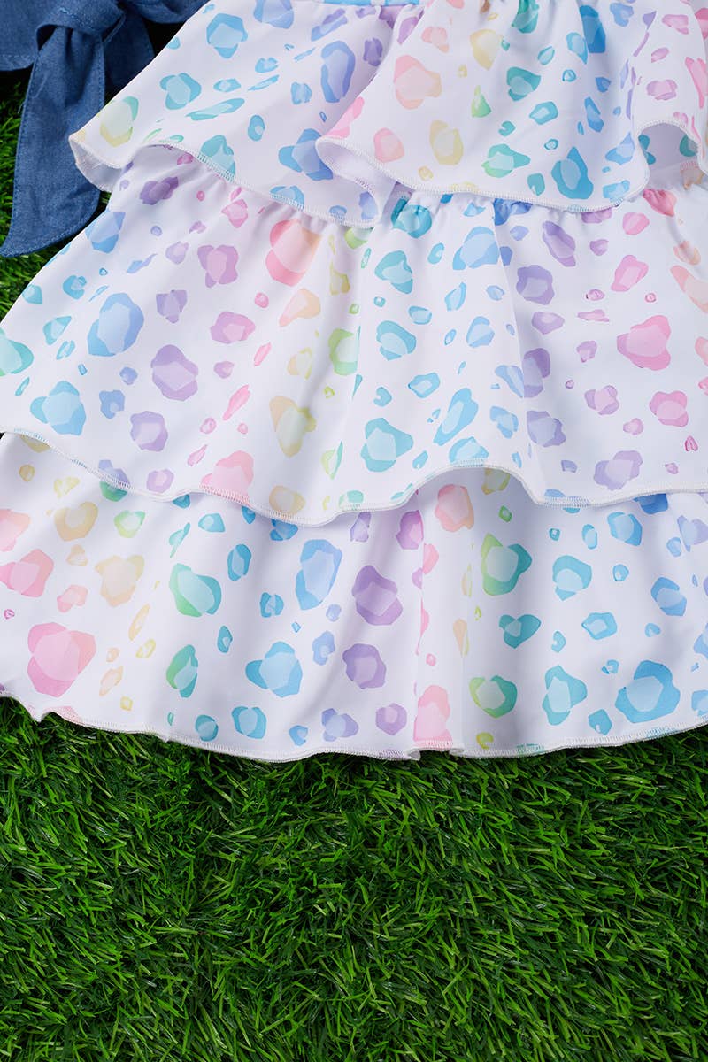 TIE DYE ANIMAL PRINT 3 LAYER RUFFLE DRESS.