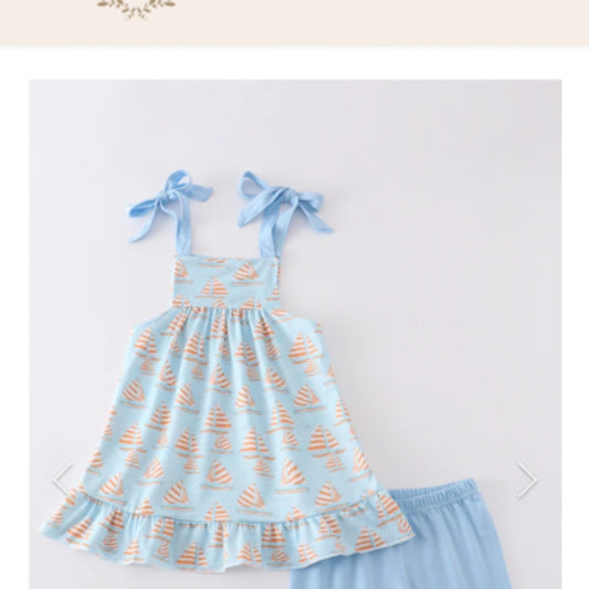 Blue Sailboat Ruffle Girl Set