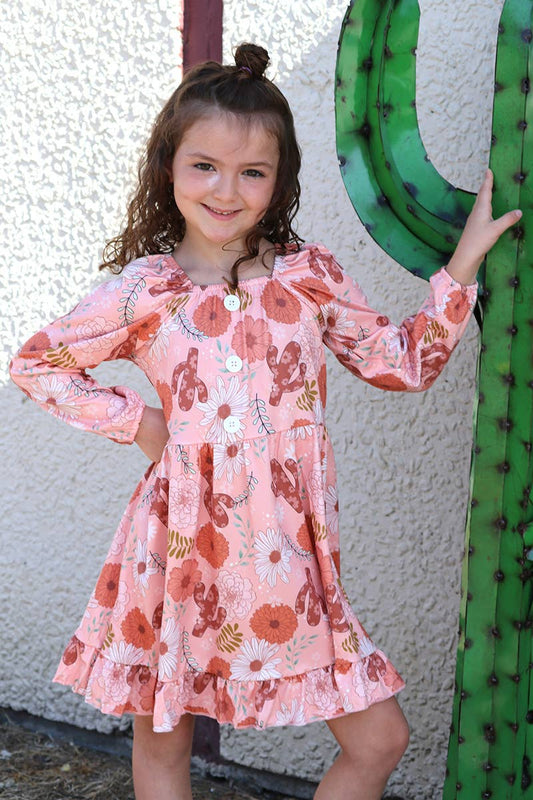 CACTUS FLORAL RUFFLE HEM DRESS.