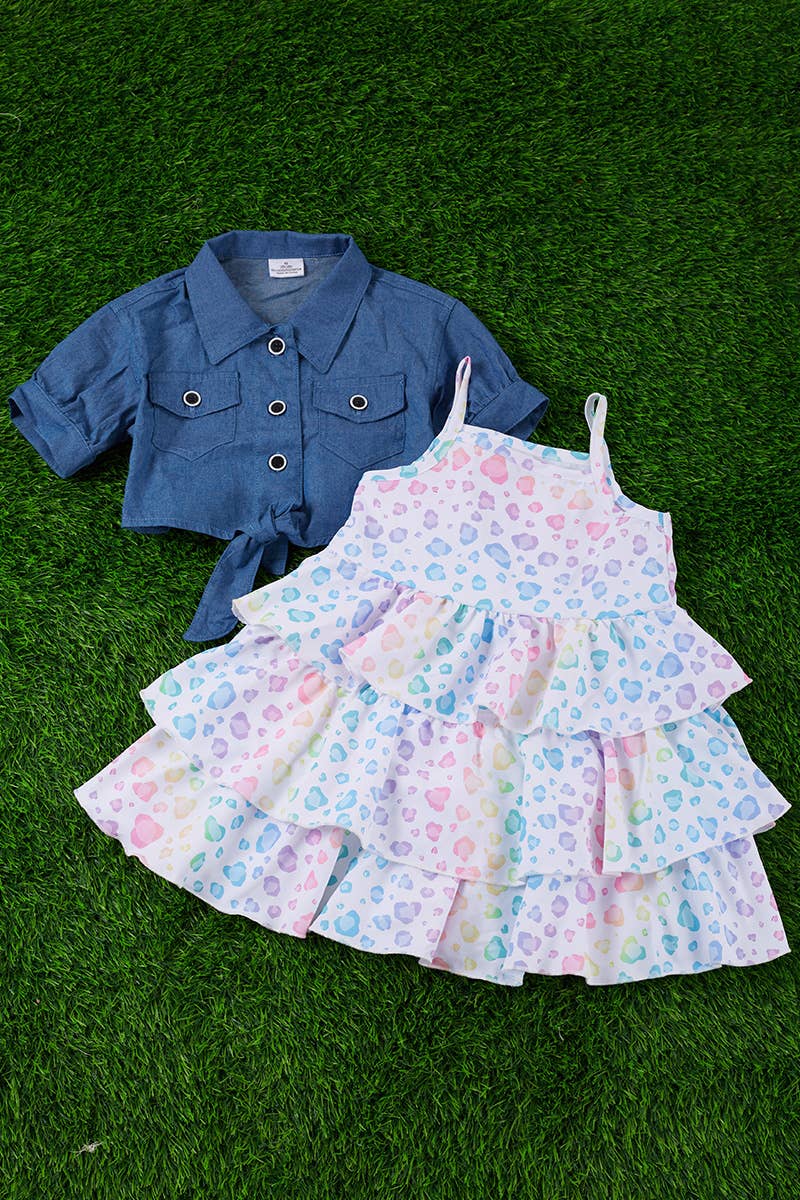 TIE DYE ANIMAL PRINT 3 LAYER RUFFLE DRESS.