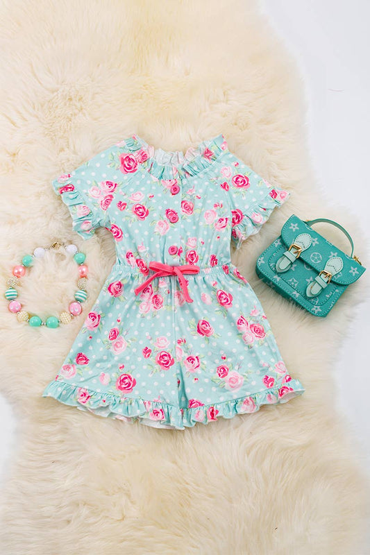PASTEL BLUE FLORAL PRINTED ROMPER .