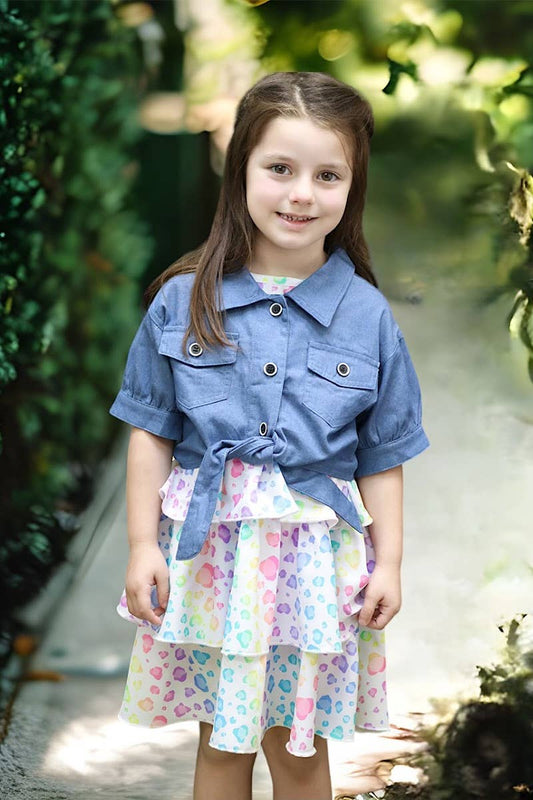 TIE DYE ANIMAL PRINT 3 LAYER RUFFLE DRESS.