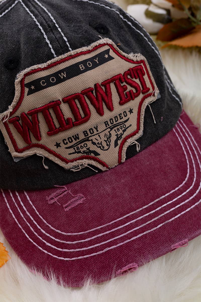 COW BOY*WILDWEST MAROON  DISTRESSED KIDS CAP. ACG65153007