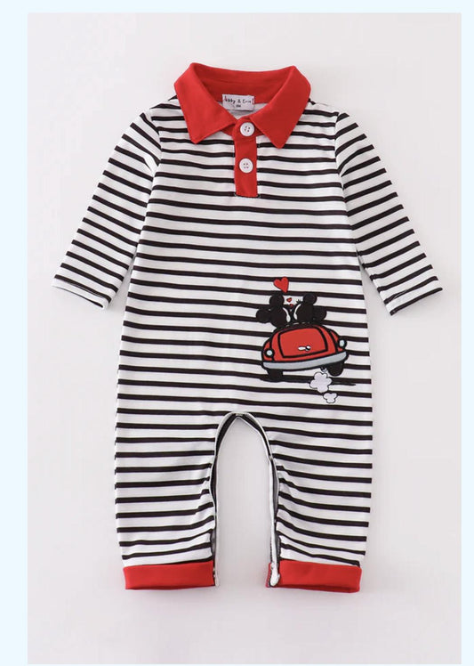 Valentine's Day Character Applique Striped Romper