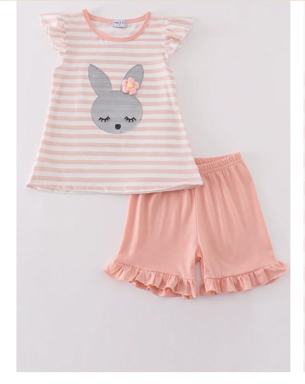 Pink Easter Bunny Sequin Girl Set
