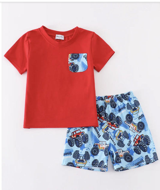 Monster Truck Print Boy Set