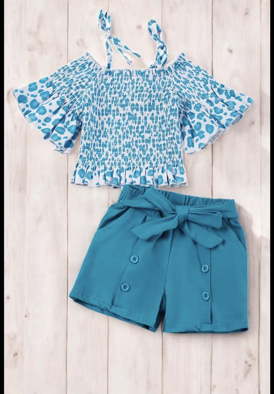 Animal Printed Cold Shoulder top & relaxed fit shorts