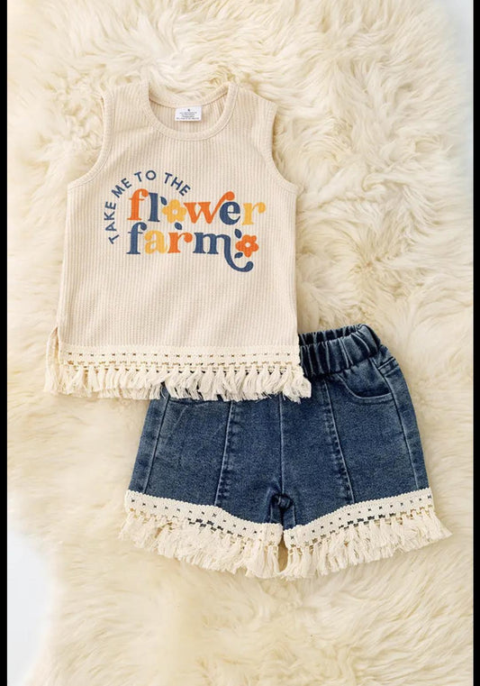 "Take Me to the Flower Farm" Girls tank & denim shorts.