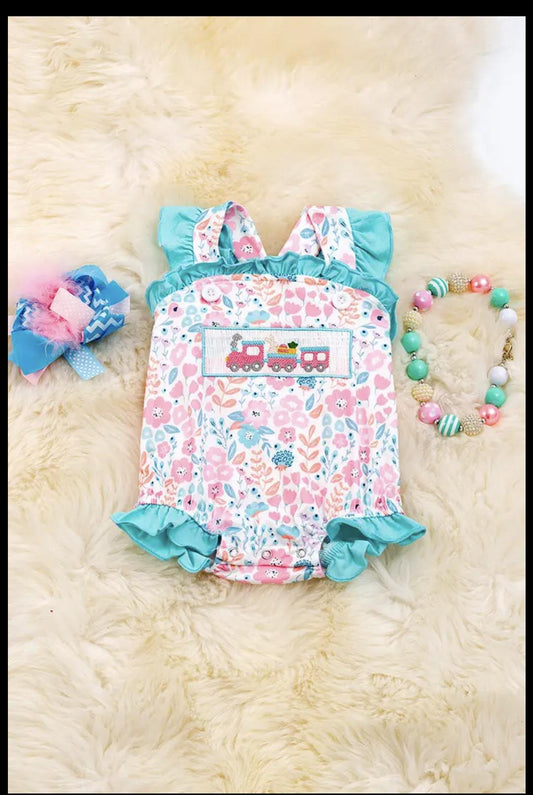 Pastel Floral with aqua trim baby onesie