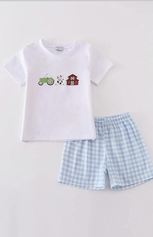 Blue Farm Embroidery Boy Set