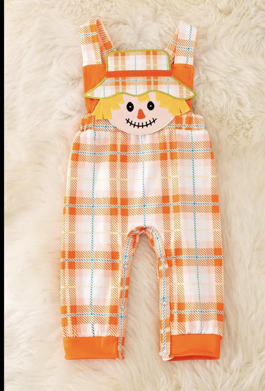 Scarecrow Applique Boys Plaid Romper