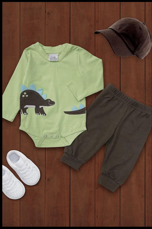 Dinosaur Application Baby Onesie W/pants
