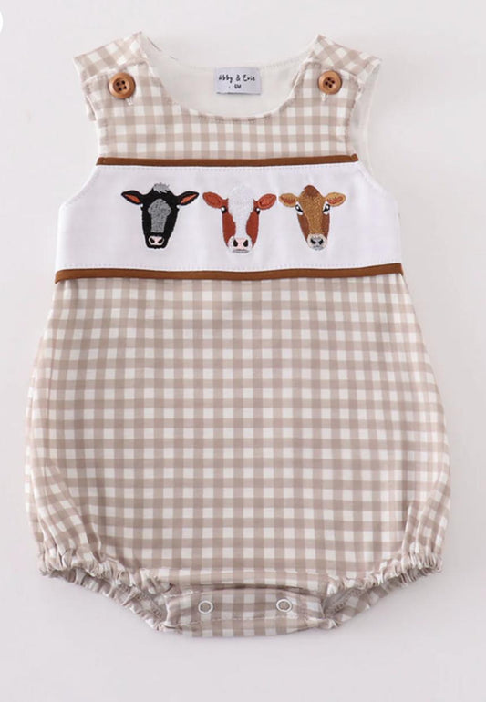 Brown Cow Embroidery Boy Bubble