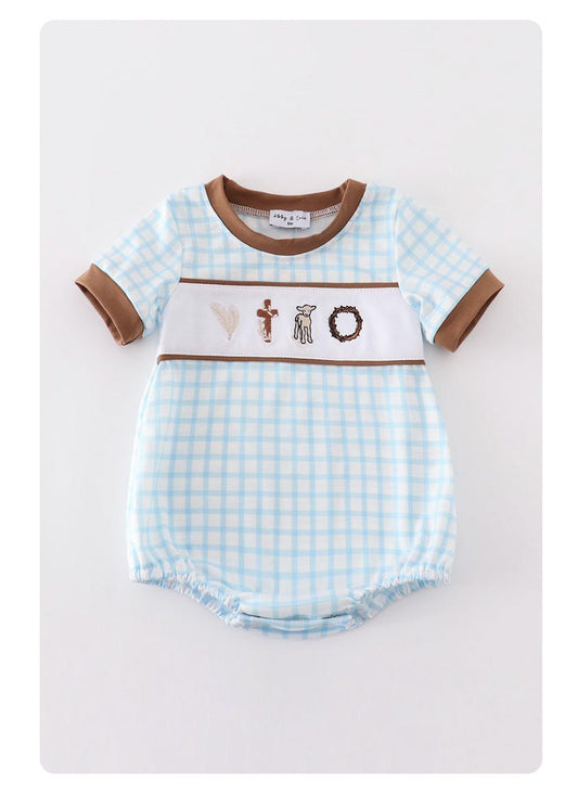 Blue Easter Cross Sheep Embroidery Boy Bubble