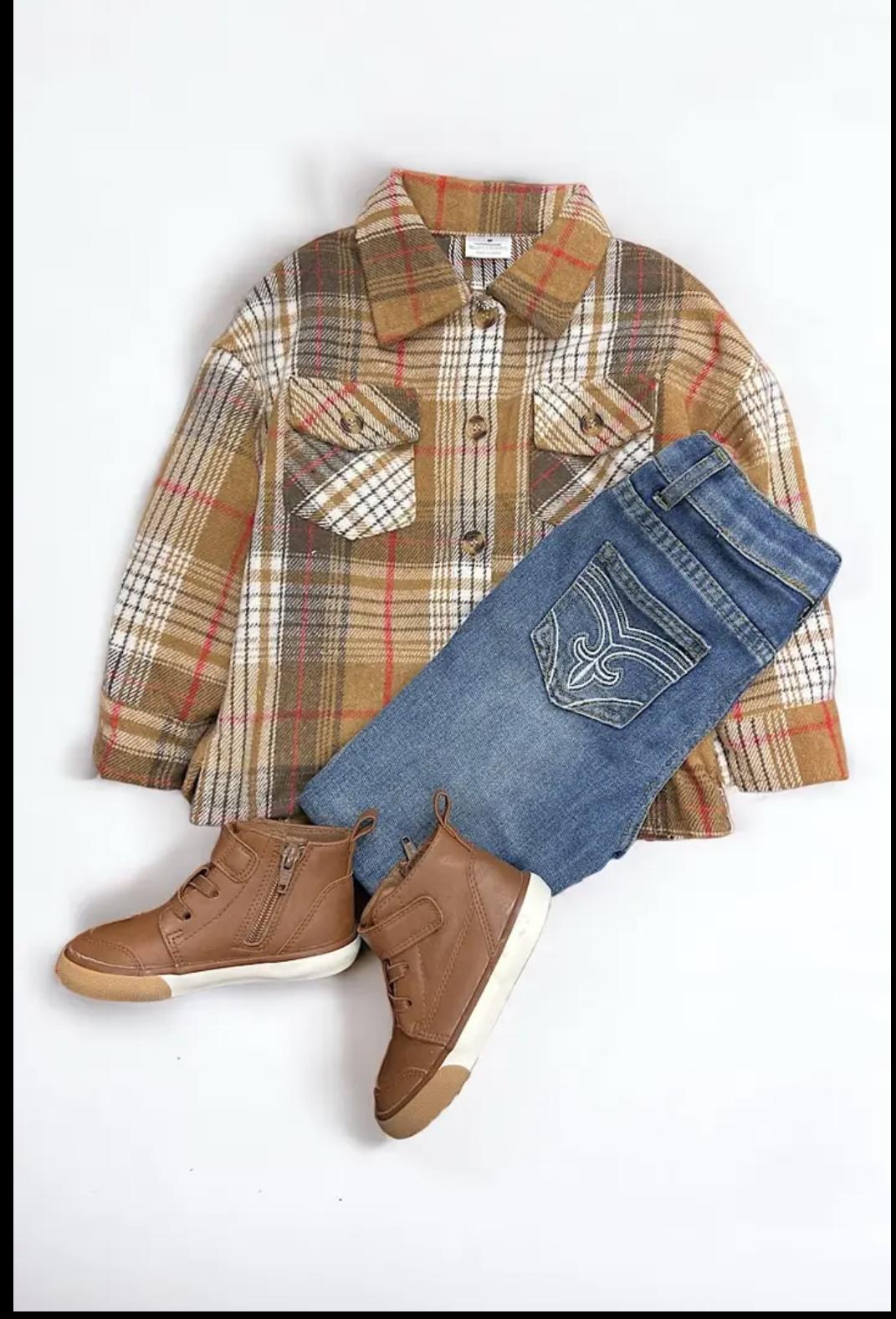 Unisex/Brown Plaid Button Up Shirt
