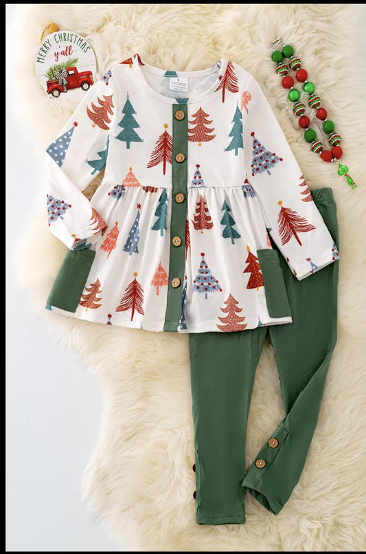 Christmas Tree Printed Tunic W/ Green Leggings