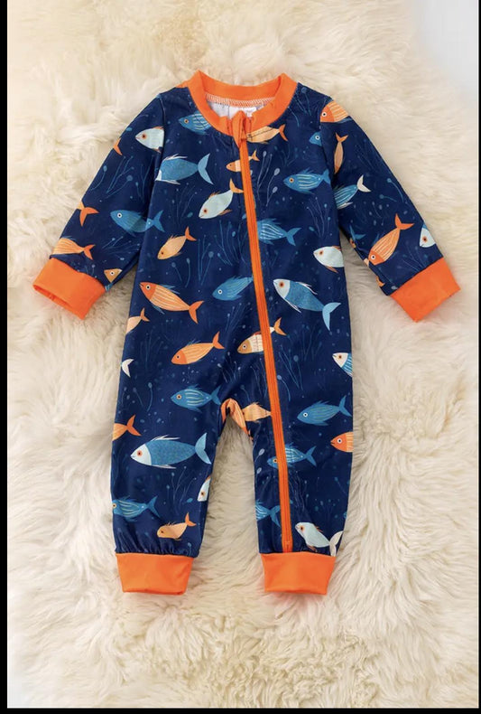 Navy blue baby fisher bodysuit