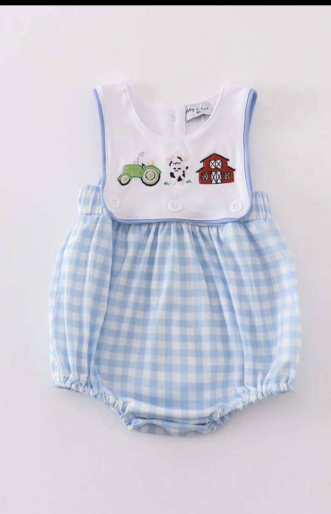 Blue Farm Embroidery Boy Bubble