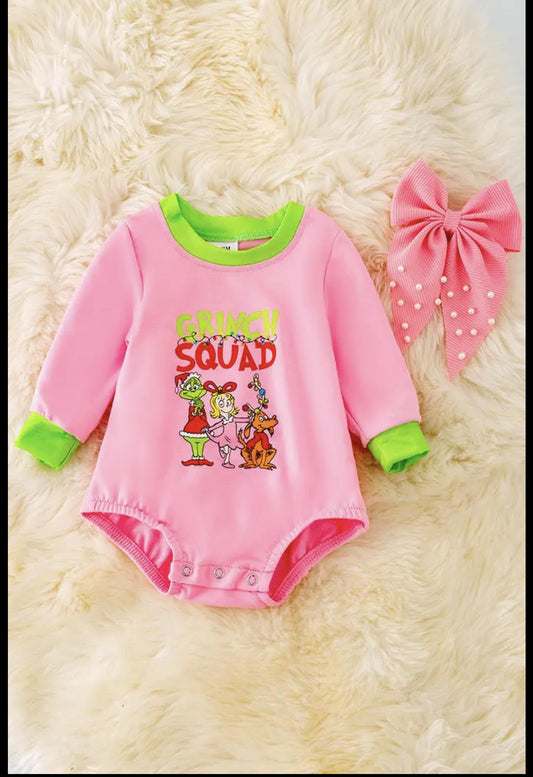 Pink Christmas Character Baby Onesie with Snap
