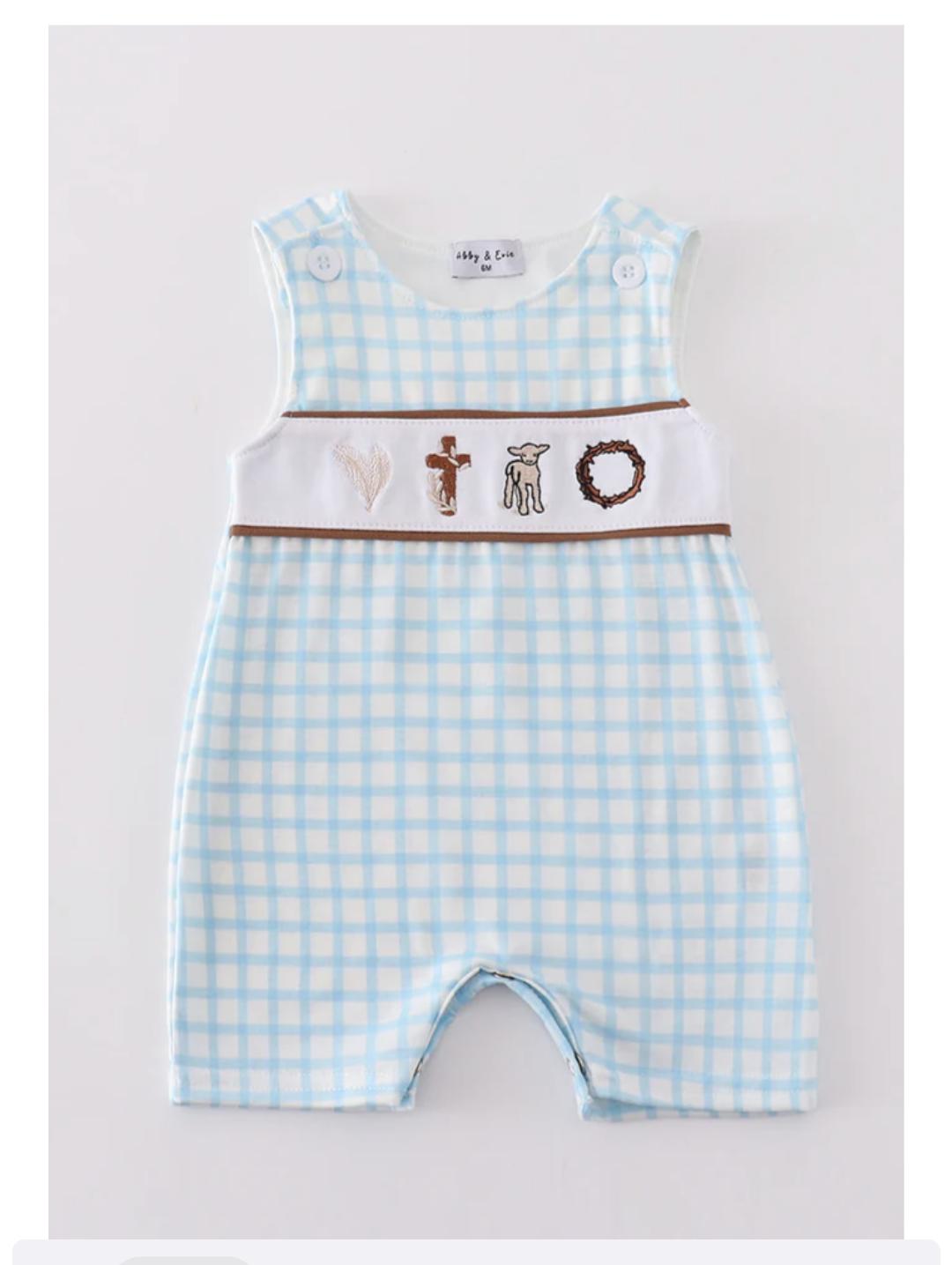 Blue Easter Cross Sheep Embroidery Boy JonJon