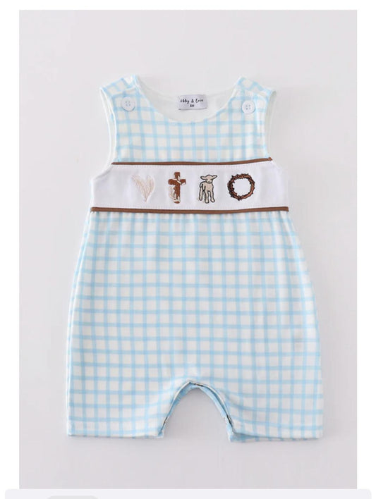 Blue Easter Cross Sheep Embroidery Boy JonJon