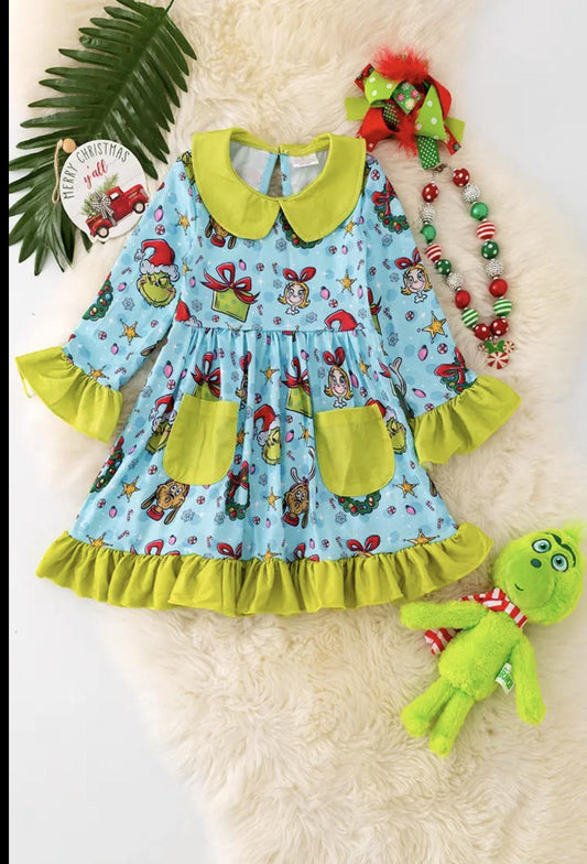 Blue Grinch Dress with 2 pockets