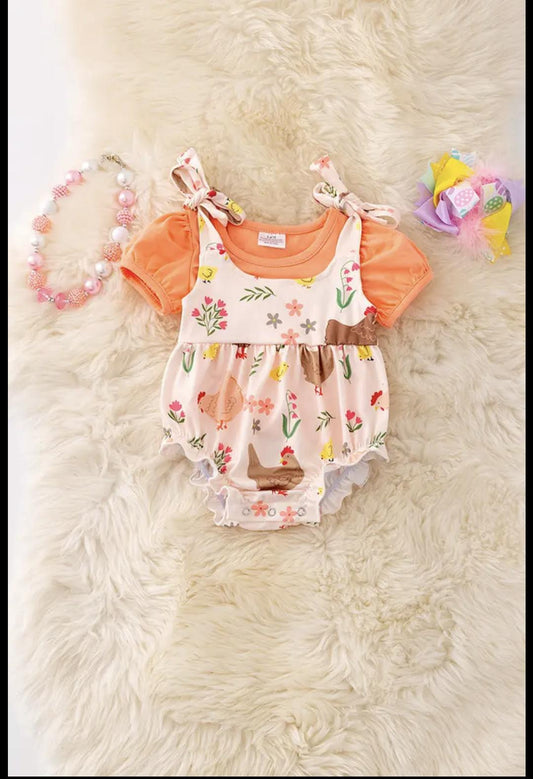 Hen Printed Baby Onesie with bubble sleeve shirt