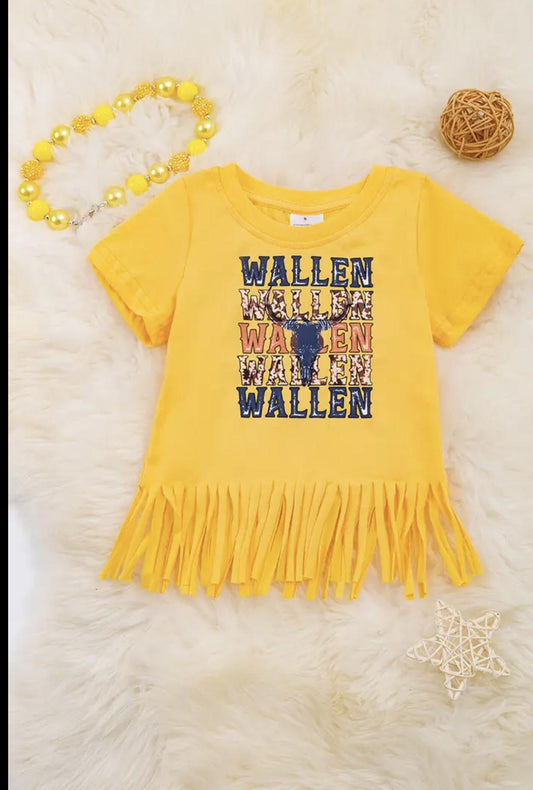 "Wallen"  Yellow Graphic Tee with Fringe