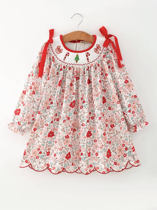 Christmas Red Floral Candy Cane Dress