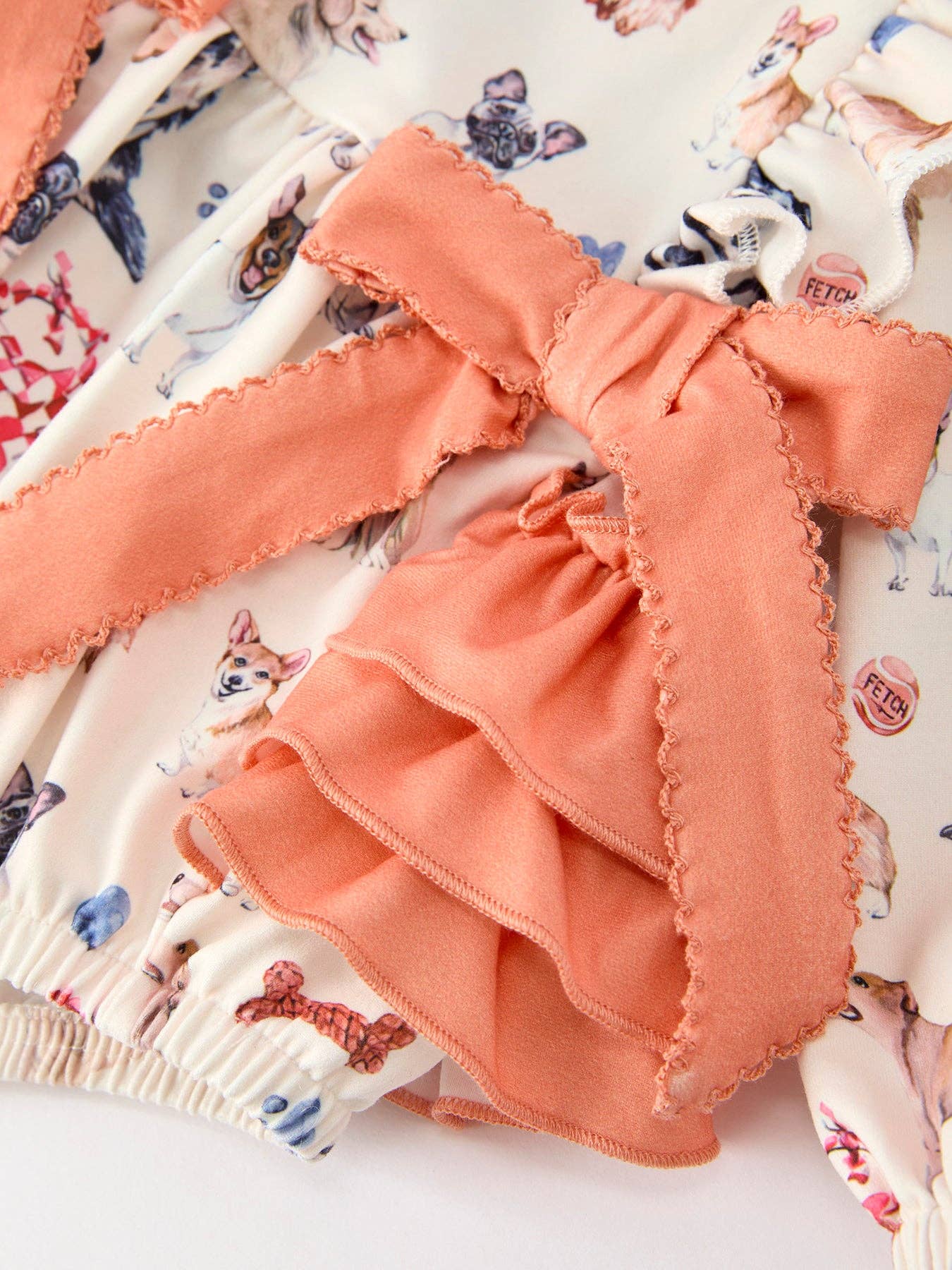 Fall Dog Print Ruffle Bow Romper