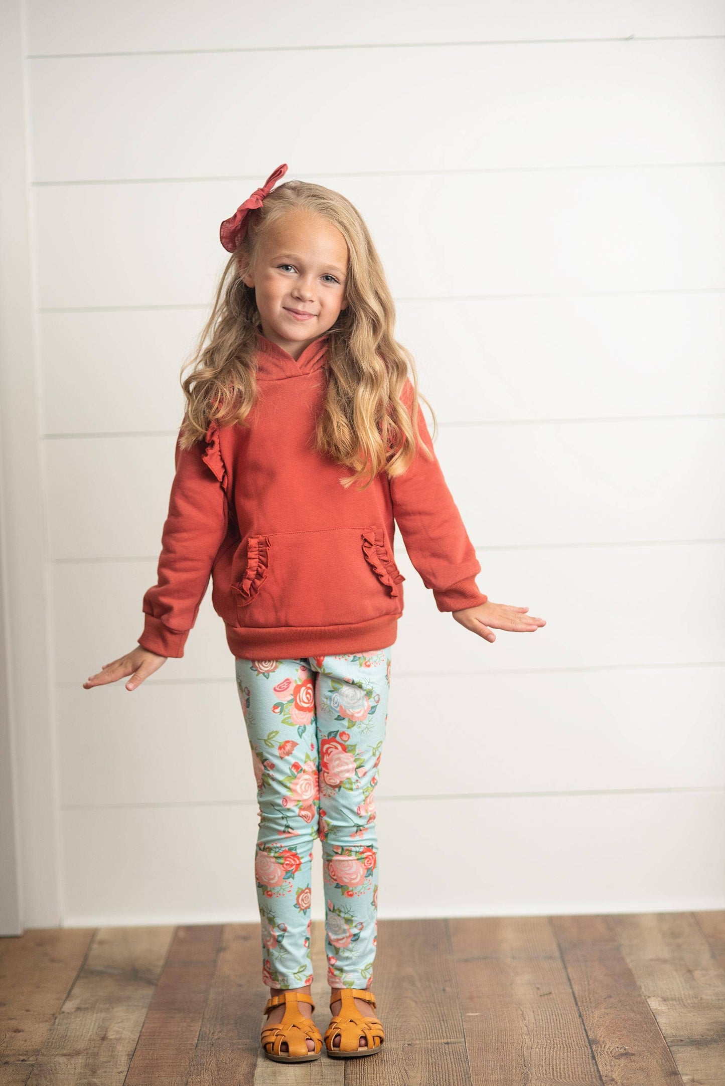 Rust Ruffle Hoodie Shirt & Leggings Set