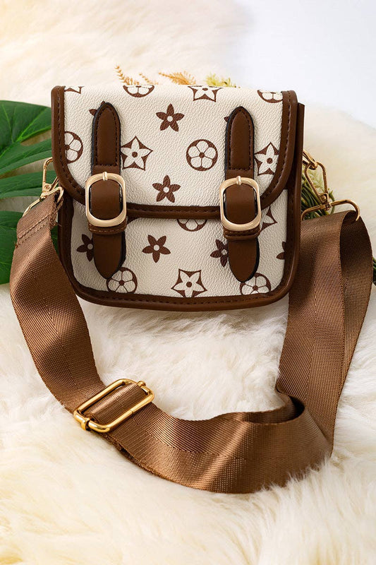 Cream 2 Buckle mini purse w/ wide strap.
