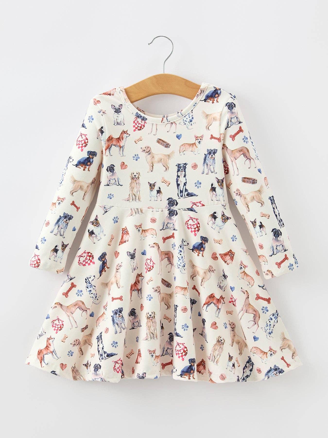 Fall Dog Print Long Sleeve Twirl Dress