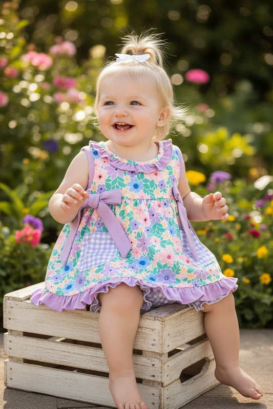 Lilac trim floral printed bloomer set.