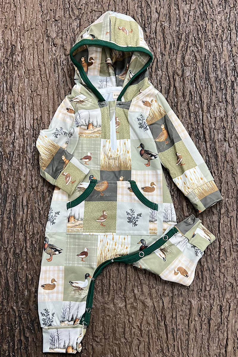 Duck patch work romper w/ hoodie