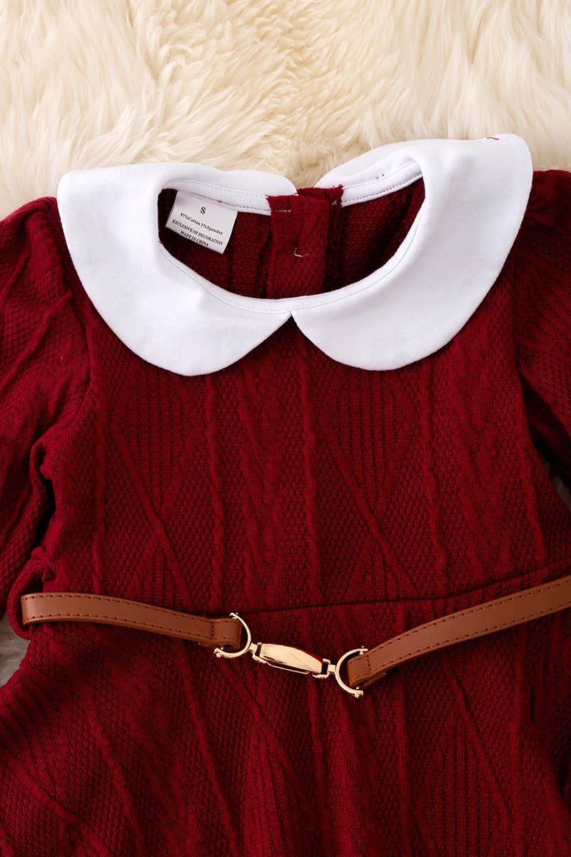 Burgundy flare dress w/belt