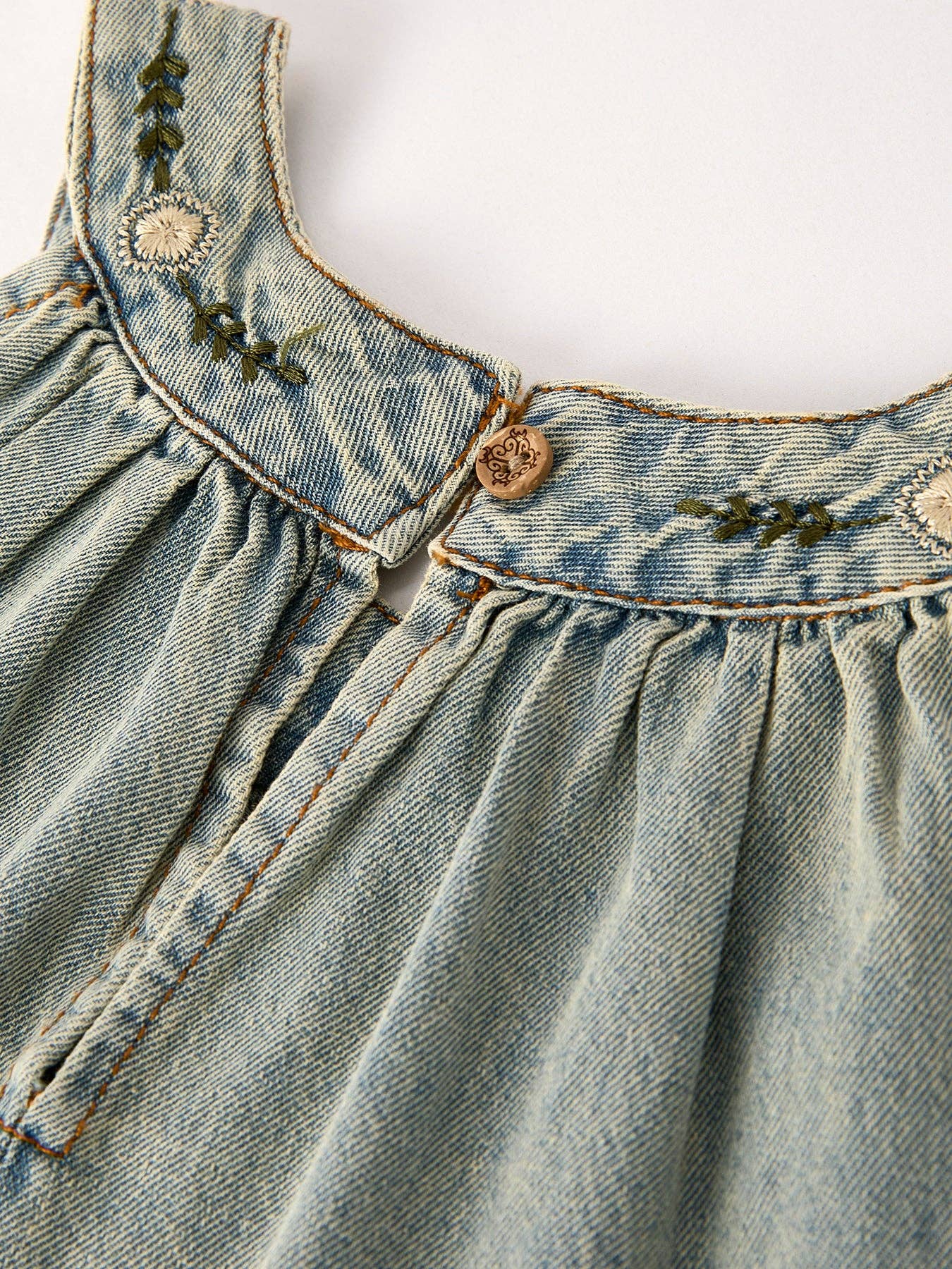 Embroidered Denim Sleeveless Dress