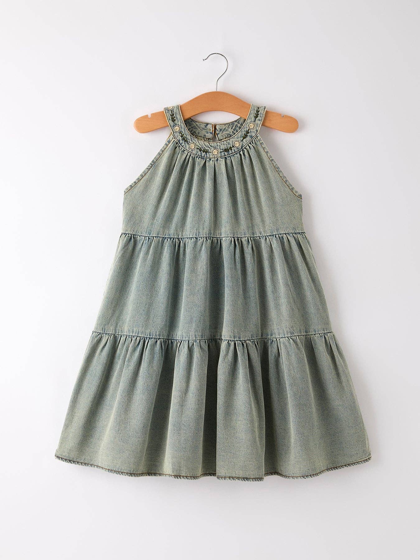 Embroidered Denim Sleeveless Dress