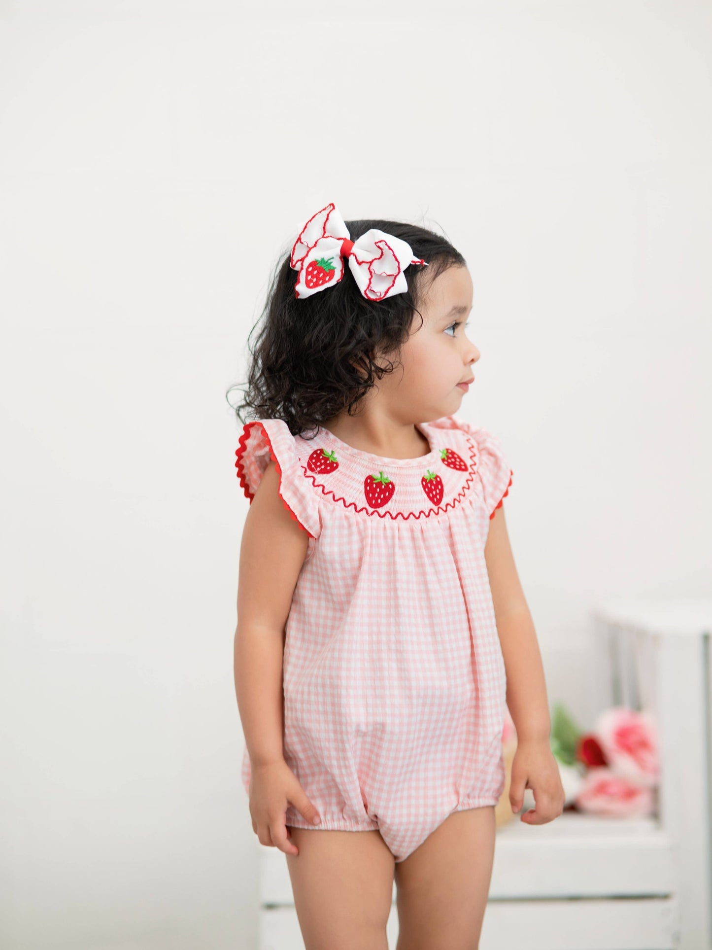 Strawberry Plaid Smocked Romper