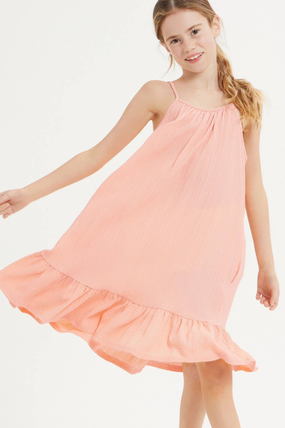 Crinkle texture Low Back Ruffle Dress