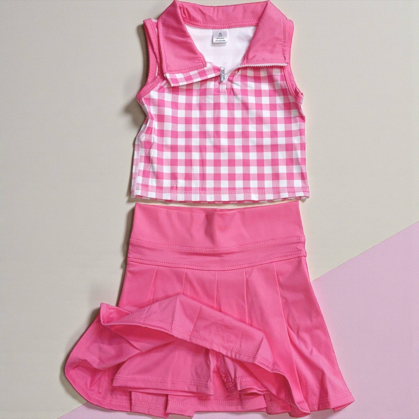 Gingham pink crop top & pleated skort.