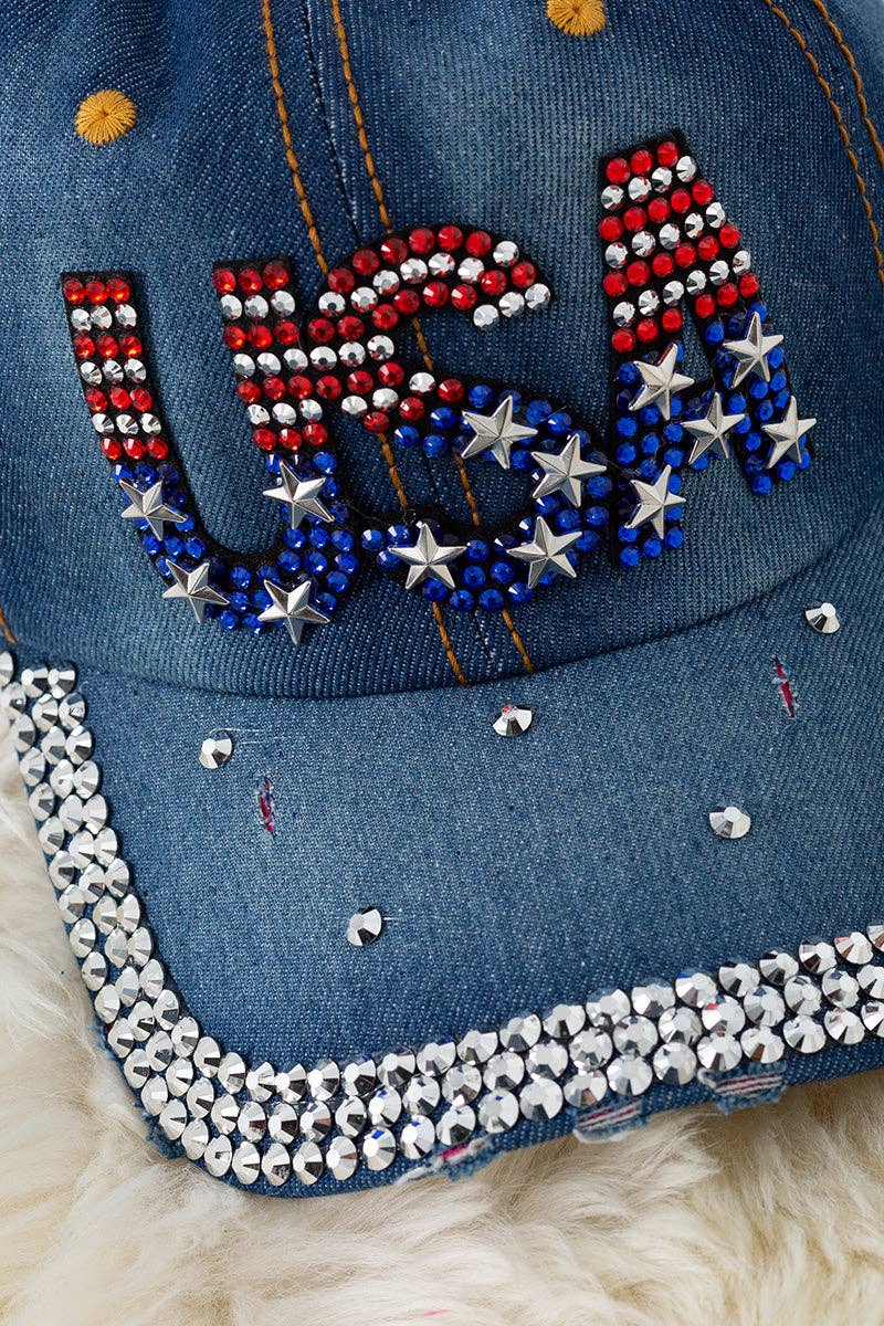 USA Rhinestone patriotic cap.