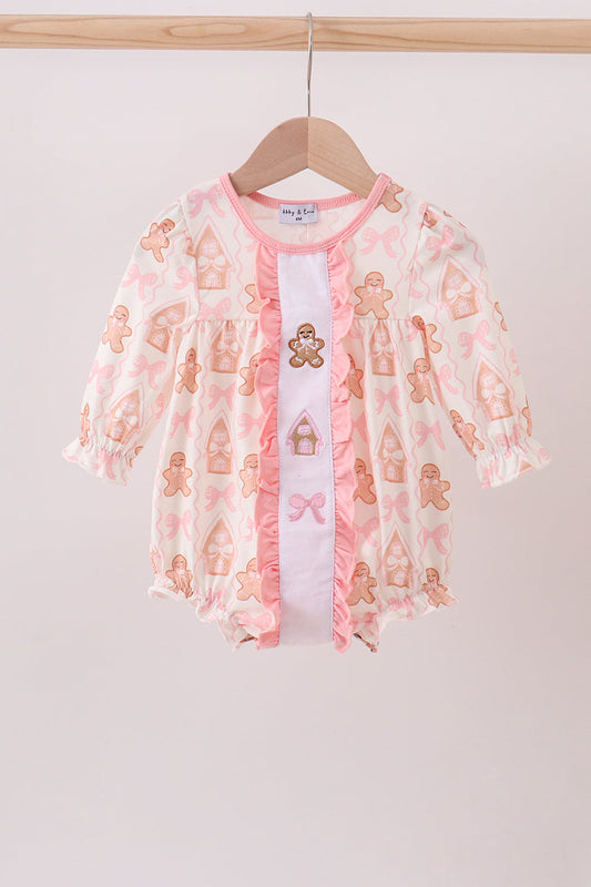Pink Gingerbread Embroidery Ruffle Bubble
