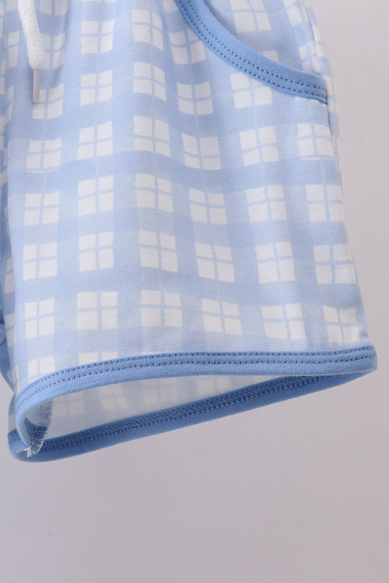 Blue cross smocked plaid shorts set