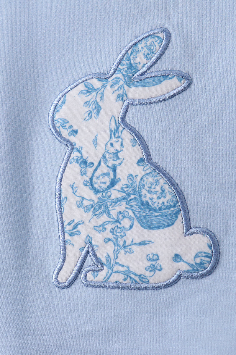 Blue bunny applique shorts set
