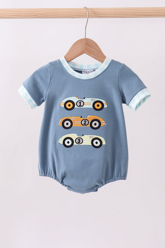Blue racing car applique bubble