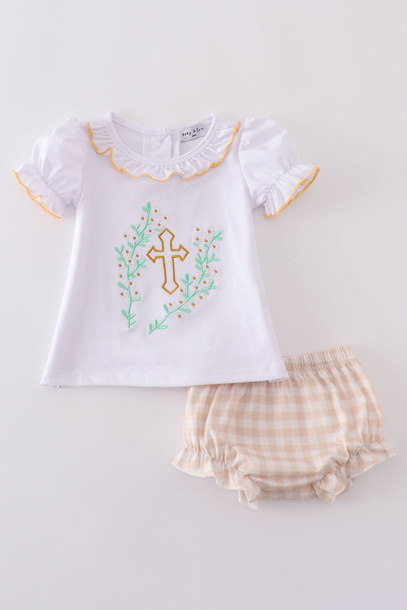 Easter cross girl bloomer set