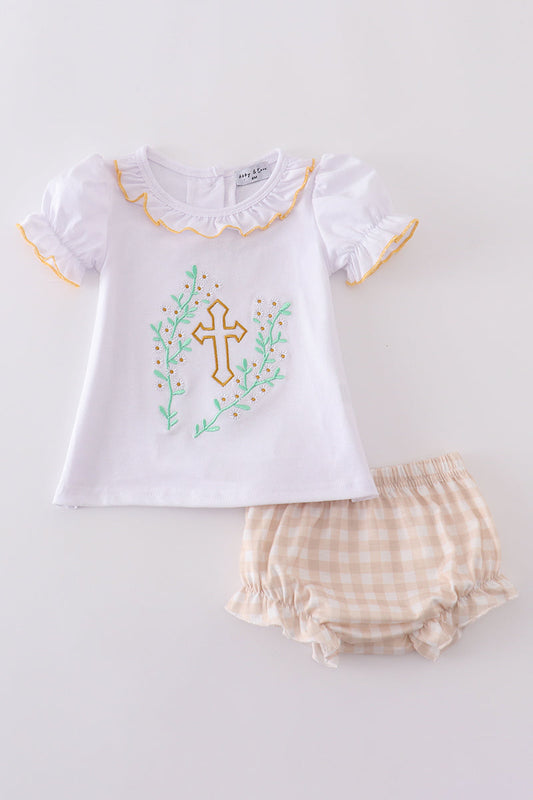 Easter cross girl bloomer set
