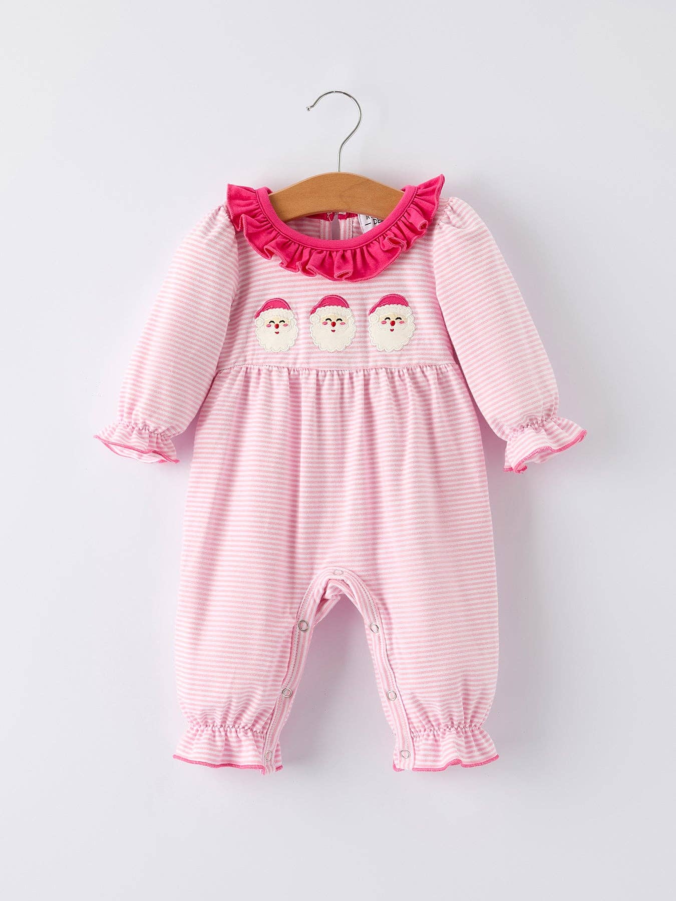 Santa Striped Romper with Red Ruffle Trim